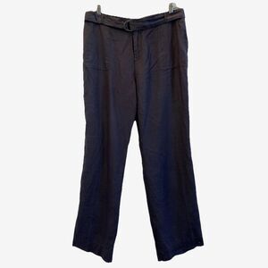 TAHARI sz 14 / sz L 100% Linen Wide Leg Dress Casual Pants Taupe-Gray Trousers